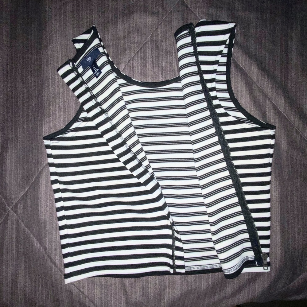 Gap Cropped Black & White Striped Tank w Zipper Back